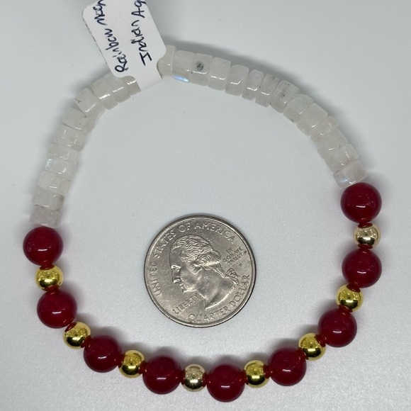 Quartz and rainbow moonstone bracelet stretchy handmade - Picture 2 of 3